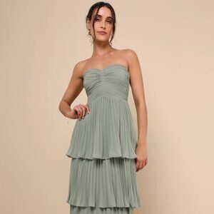 Lulus - Seriously Sensational Sage Brush Strapless Tiered Maxi Dress